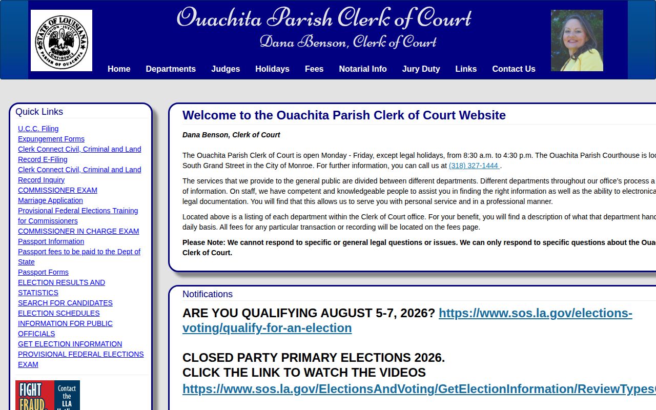Ouachita Parish Clerk of Court records access information