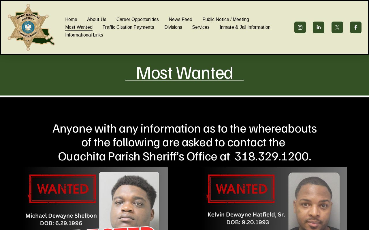 Official OPSO Most Wanted page and tip instruction
