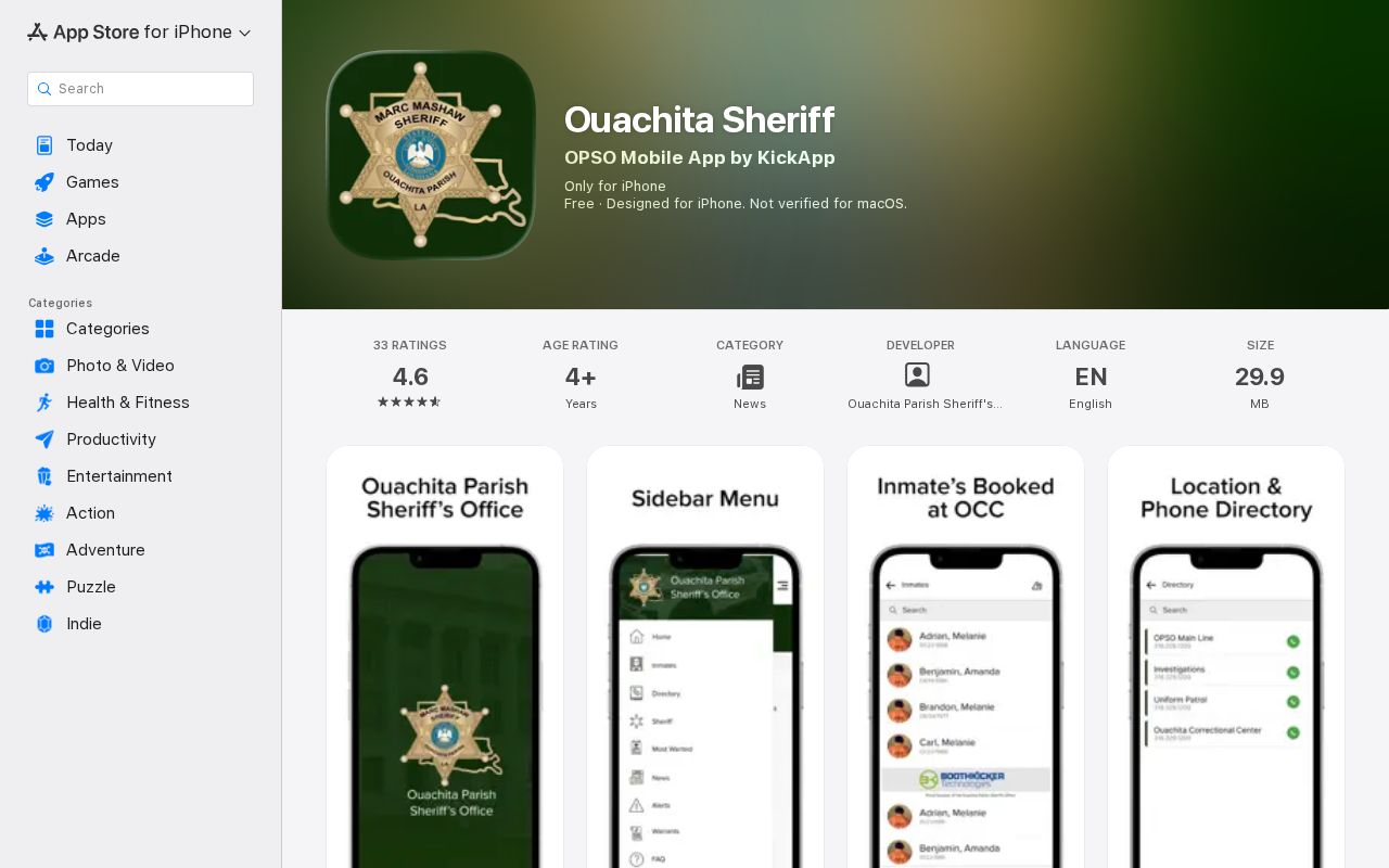Official Ouachita Sheriff app booking and alert description
