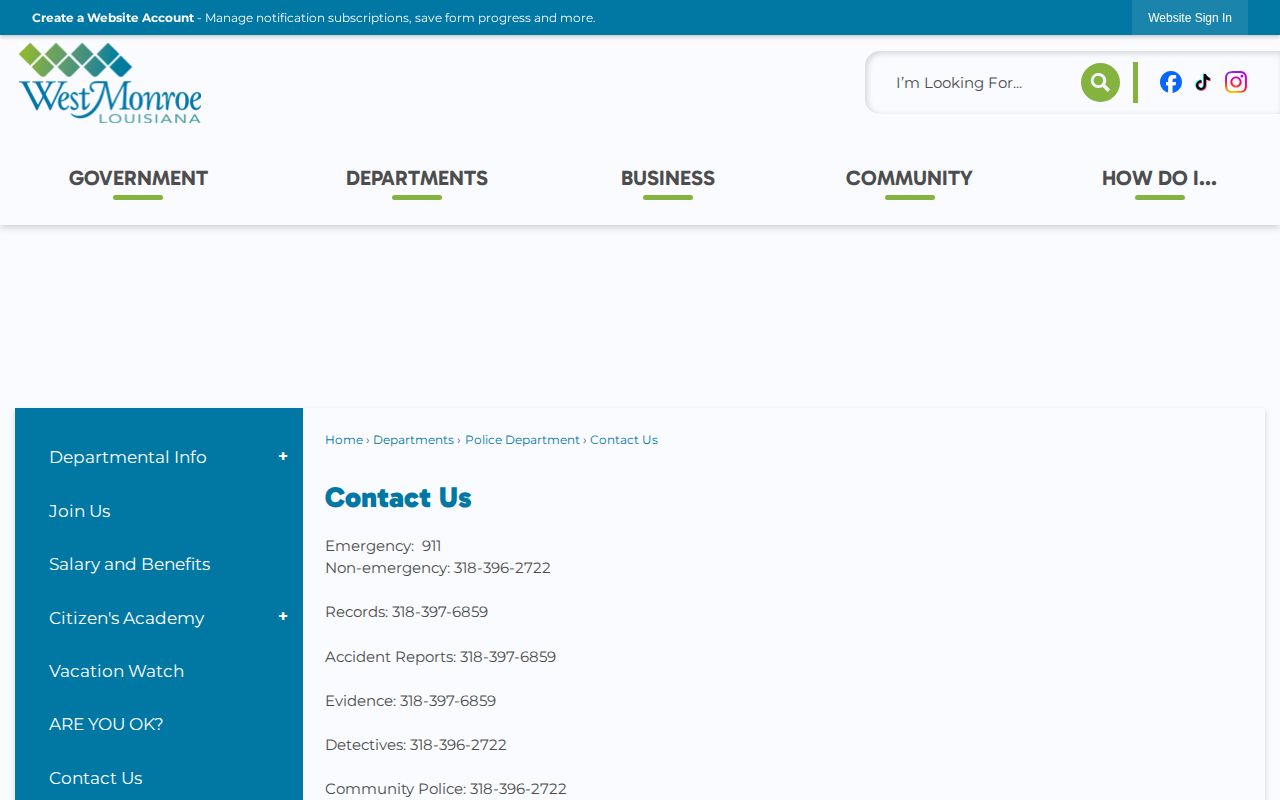 West Monroe official records and inmate information contacts