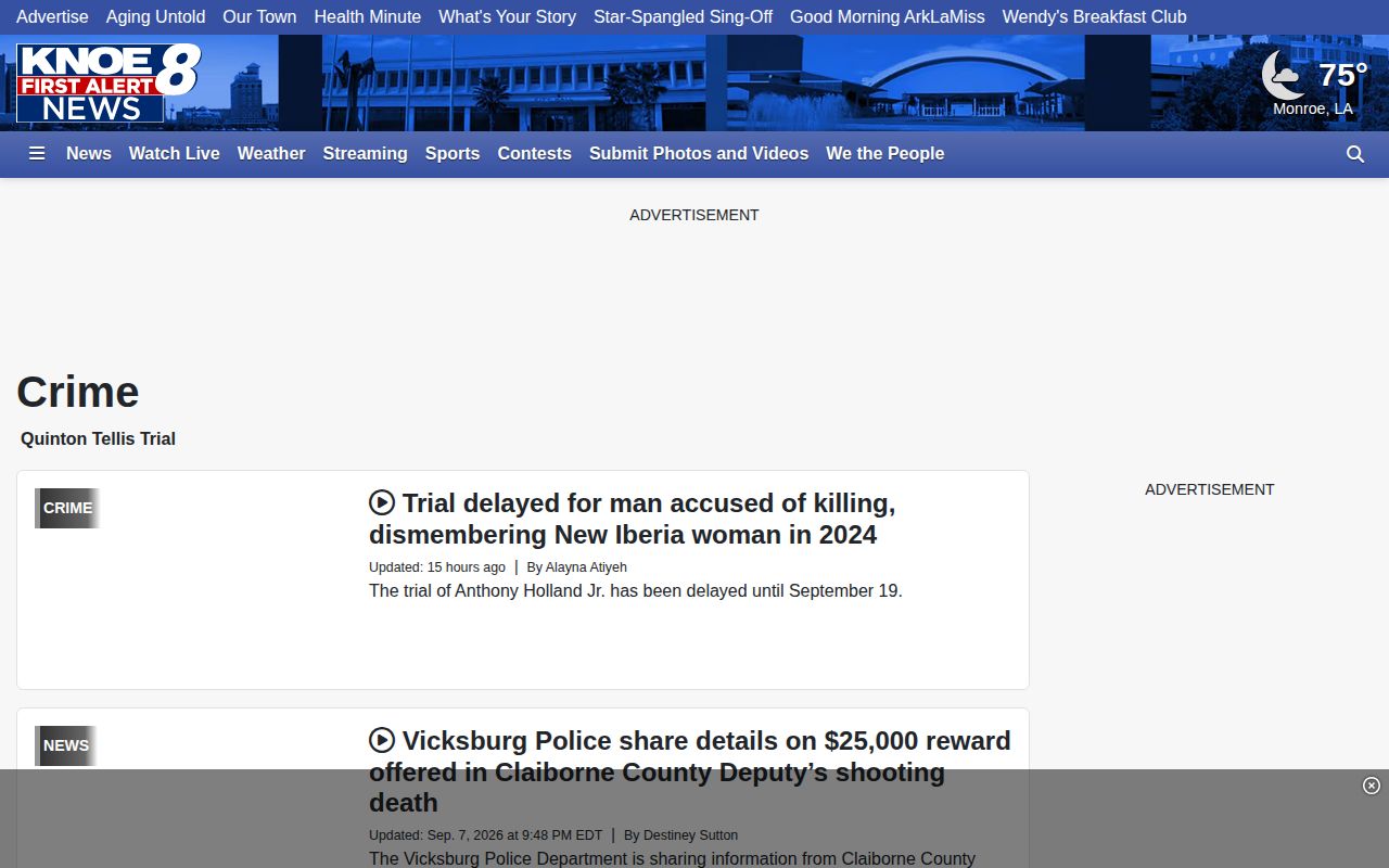 KNOE local crime news index with article-based coverage