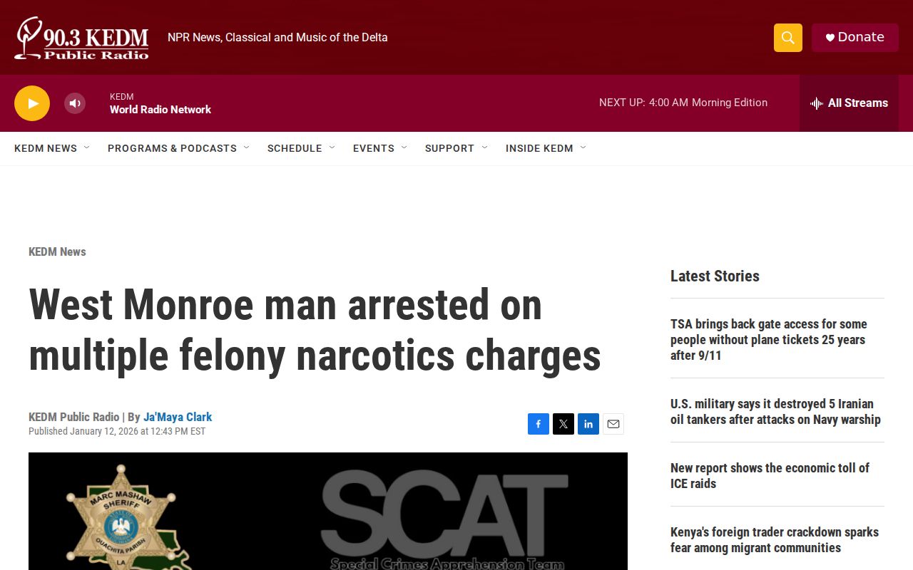 KEDM regional report concerning a West Monroe arrest